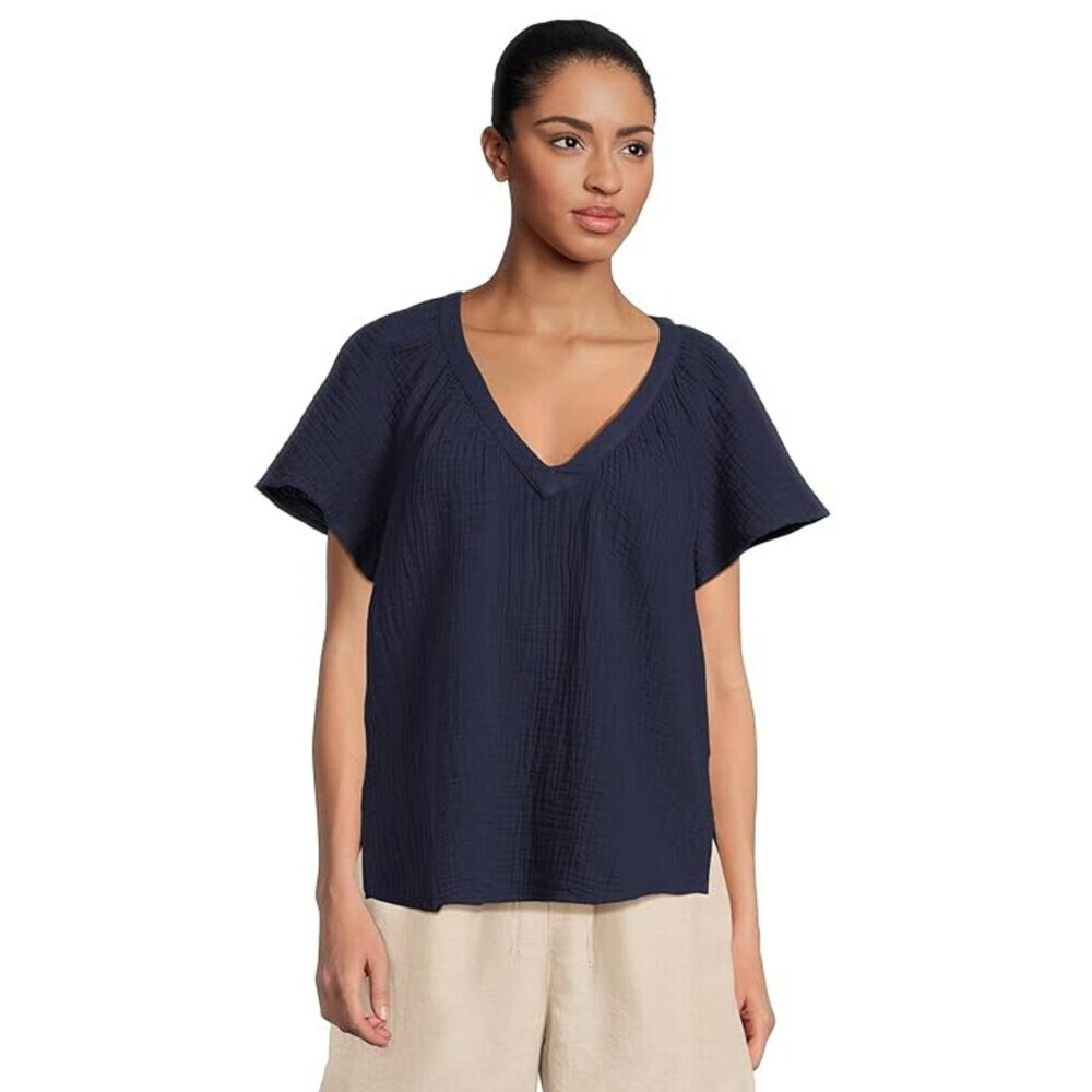 Tommy Bahama Island Gauze Top Women's S Blue 100% Cotton Flutter Sleeve RED1203